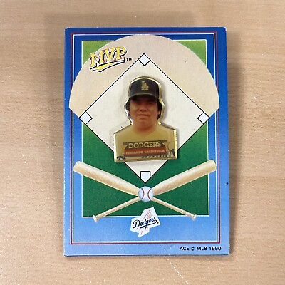 #ad MLB 1990 Fernando Valenzuela MVP Collector Lapel Pin Card Souvenir LA Dodgers