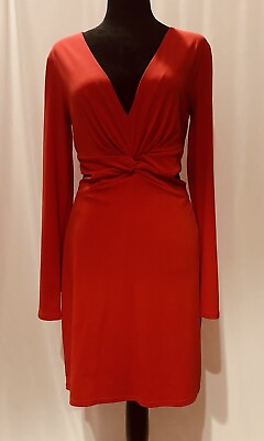 #ad NWT WOMENS EXPRESS RED OPEN MID BACK LONG SLEEVE STRETCH FITTED DRESS SIZE MED $39.99