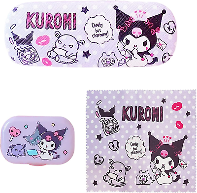 #ad Kawaii Kitty Cat Hard Shell Eyeglasses Case with Cleaning Cloth Portable Contac