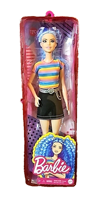 #ad Barbie Fashionistas Doll #170 Long Blue Hair in Pigtails Rainbow Shirt NEW Box