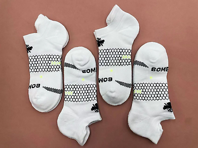 #ad 4 pairs Bombas Men#x27;s All Purpose Honeycomb white Ankle socks Size Large 9 13