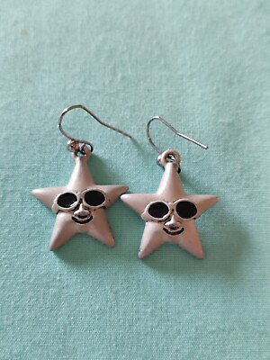 #ad Signed JD Anthropomorphic Cool Star With Enamel Sunglasses Earrings