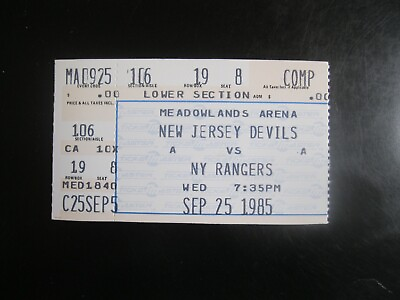 #ad 1985 86 New Jersey Devils vs New York Rangers Ticket Stub 9 25 85