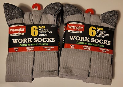#ad Wrangler Mens Crew Work Socks 12 Pair Shoe Sz 6 12 Moisture Wicking Cushion