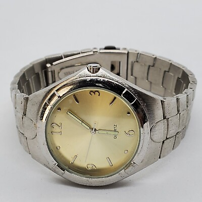#ad Men 42MM Analog Quartz Watch Gold Dial Gray Bracelet Band 8quot; Wrist New Batt