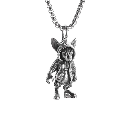 #ad Anubis Mythology Jewelry Vintage Silver Sexy God Standing Pendant Necklace