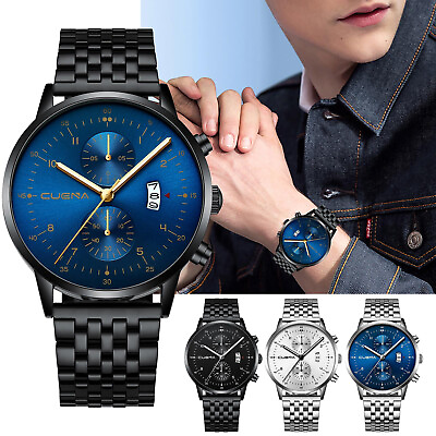 #ad Business Luxury Watch Fashion Gents Quartz Watch Stainless Steel Band Waterproof