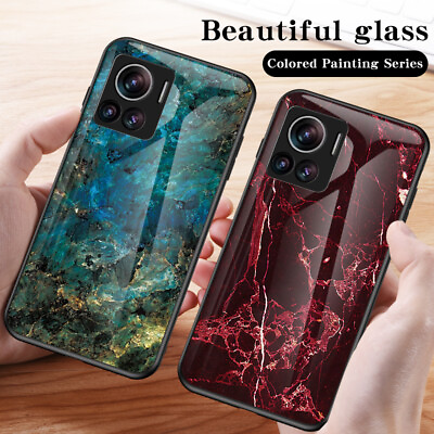#ad For Motorola Edge 30 Ultra Luxury Shell Marble Tempered Back Glass Case Cover