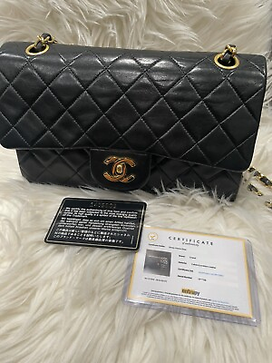 #ad Chanel Vintage Classic Double Flap Bag Quilted Lambskin Small Black