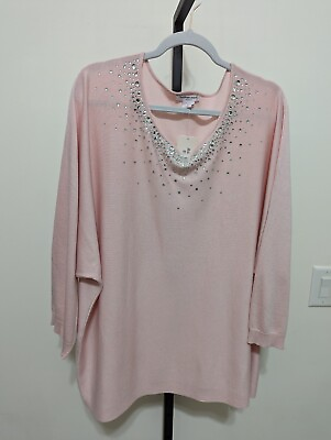 #ad Allison Daley Women#x27;s Plus Pink Long Sleeve Rhinestone Sweater Size 3X $79 $29.99