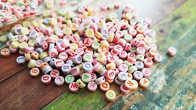 #ad 50 Letter Beads Alphabet Beads Acrylic Assorted Lot BULK Beads Wholesale