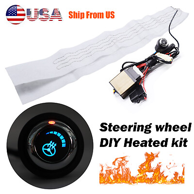 #ad 12V Universal Winter Car Heated Steering Wheel Cover Kit Pad 6 level Switch DIY