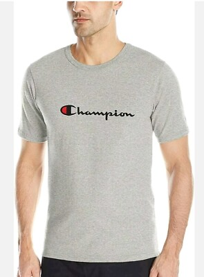 #ad Champion mens large t shirt HERITAGE short sleeve Grey Embroidered Logo