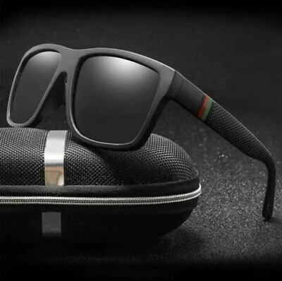 #ad Polarized Square Sunglasses Large Matte Black Frame Smoke Polarized Lens