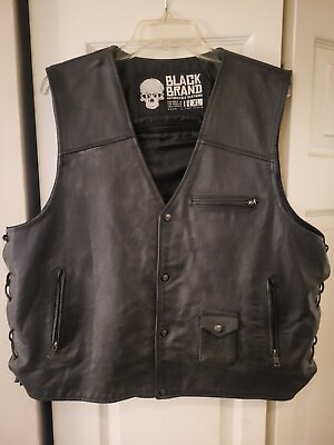 #ad Leather Motorcycle Vest Black Brand XL