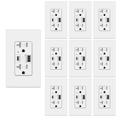 #ad 10Pack USB C Outlet PD 24W Power Delivery Duplex Receptacle 4.8A 20AmpUL Listed