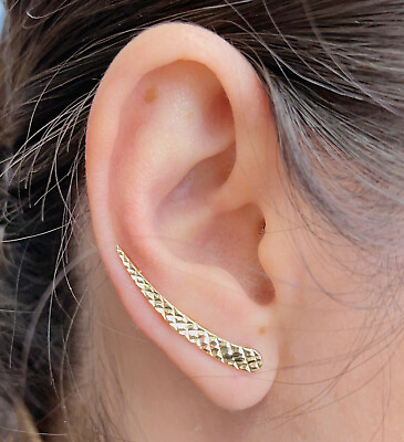 #ad 14K Gold Fancy Diamond Cut Yellow Gold Ear Climber Earrings $143.99