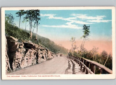 #ad c1920 Old Car Driving On Road Trees Mohawk Trail Massachusetts MA Postcard