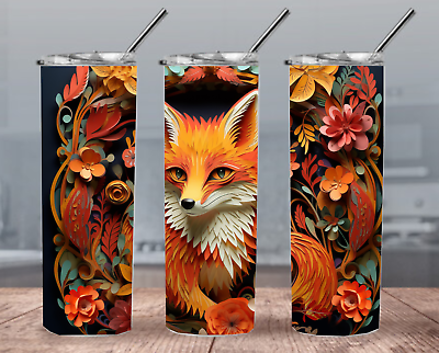 #ad TUMBLER 3D Fox Fall Flowers Wreath Travel Mug Free shipping