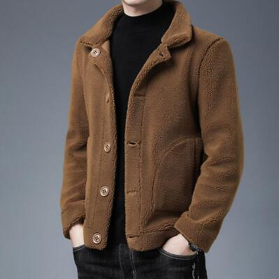 #ad Winter Men#x27;s Faux suede Short Jacket Casual Fleece Coat Warm Lapel Outwear Thick