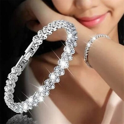 #ad Women Silver Plated Cubic Zirconia Wedding Bracelet Chain Cuff Bangle Gifts
