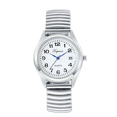 #ad Women Men Easy to Read Arabic Numerals Date Dial Elastic Band Quartz Wrist Watch