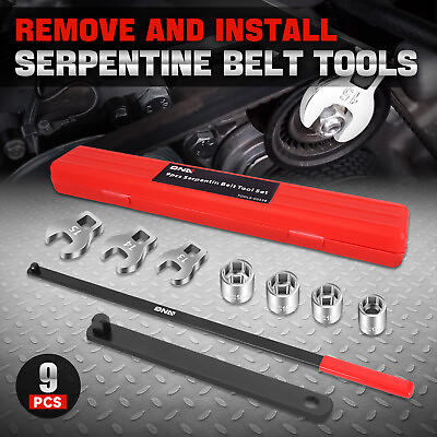 #ad 9Pcs 3 8quot; Pulley Wrench Installation Removal Serpentine Belt Tool Set w Case