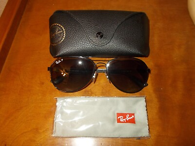 #ad Ray Ban RB 3549 002 T3 Black Frame Gray Polarized Lenses Sunglasses w Case