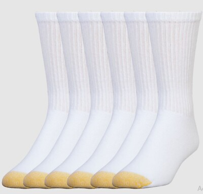 #ad GoldToe Men#x27;s White Cotton Crew Athletic Sock 12 Pair Shoe Size 6 12