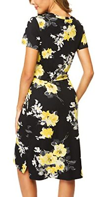 #ad Simier Fariry Women Spring Summer Modest Short Sleeve Pocket Casual Midi Dress