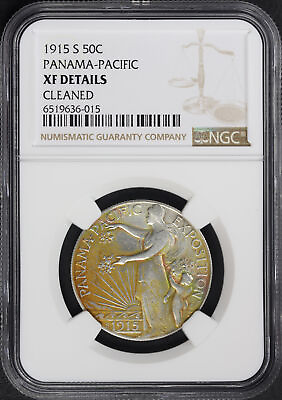 #ad 1915 S Panama Pacific 50C Silver Commemorative NGC XF Details Cleaned $249.00