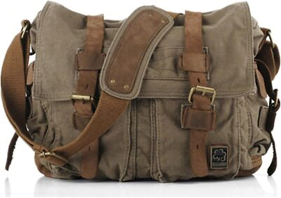 #ad Vintage Military Leather Canvas Laptop Bag Messenger Bags Medium Travel unisex