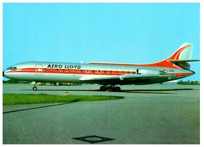 #ad Aero Lloyd Caravelle 10R at Dusseldorf 1980 Airplane Postcard