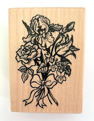 #ad PSX Wood Mounted Rubber Stamp FLORAL BOUQUET F 1233 Iris Roses