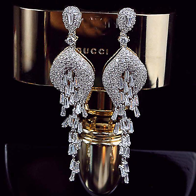 #ad Swarovski Elements Crystal Tassel Long Wedding Bridal Chandelier Dangle Earrings