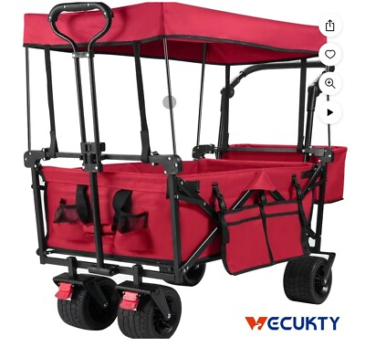 #ad Collapsible Garden Wagon Cart with Removable Canopy Foldable Wagon Utility Car