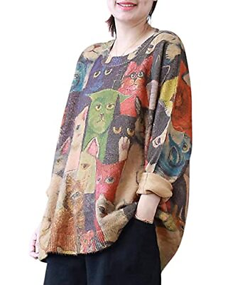 #ad Women Sweater Graphic Oversized Pullover Sweaters Casual Loose Long Sleeve Kn...