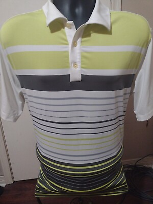#ad Men#x27;s Nike Golf Dri Fit White Green Gray Short Sleeve Polo Shirt Medium M Stripe