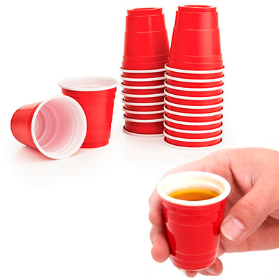 #ad 120 Ct Mini Red Cups 2oz Plastic Disposable Shot Glasses Wine Bar Shooter