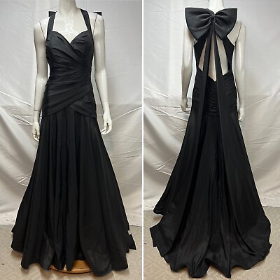 #ad NWT Terani Couture Women’s 6 Black Fit Flare Ball Gown Long Formal Halter Dress