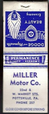 #ad Match Cover Miller Motor Dodge Plymouth Pottsville