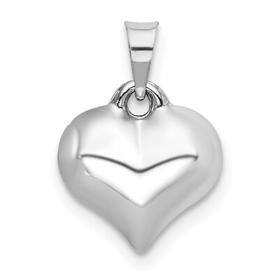 #ad 14K White 3 D Puffed Heart Charm Pendant 0.59 Inch