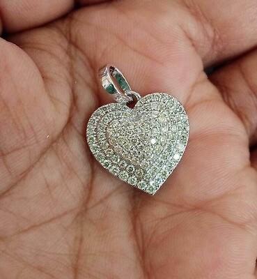 #ad 2Ct Simulated Diamond Cluster Heart Pendant 14k White Gold PlatedFree Chain