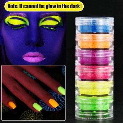 #ad 6Pcs 6 Colors Neon Pigment Nails Powder Dust Phosphor Fluorescent Nail Art DIY