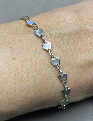 #ad Heart Chain Bracelet Sterling Silver Links Delicate Feminine Love Valentine $19.97