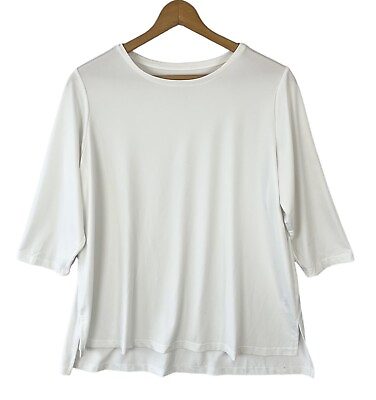 #ad Susan Graver Modern Essentials White Liquid Knit Bateau Neck Tunic Top Size 1X