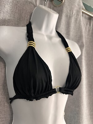 #ad Beach Bunny Triangle Halter Top Gold Hardware Size XS Black New Tags Rtl $95