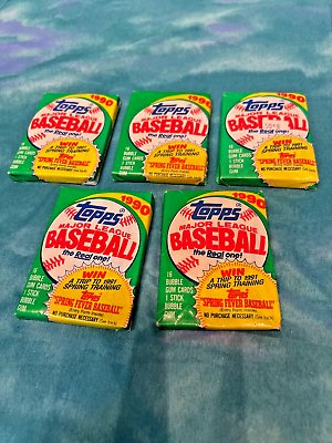 #ad 1990 Topps Baseball 5 Wax Pack Lot Mint and Sealed