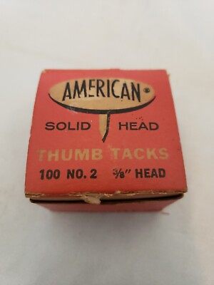 #ad Vintage American Solid Head Thumb Tacks 3 8” Head No. 2 1950s Complete Box USA