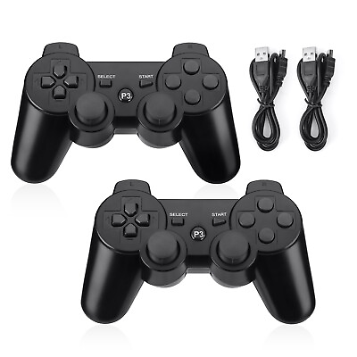 #ad 2x Wireless Bluetooth Video Game Controller Pad For PS3 Playstation 3Black